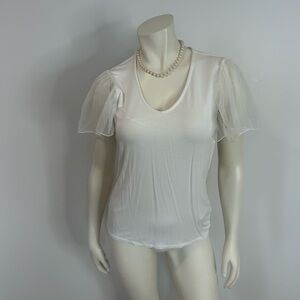 Catherine Malandrino White Sheer Sleeve Tee